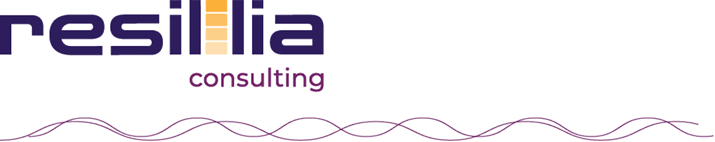 Logo of Resillia Consulting with stylized text and a wavy purple line underneath.