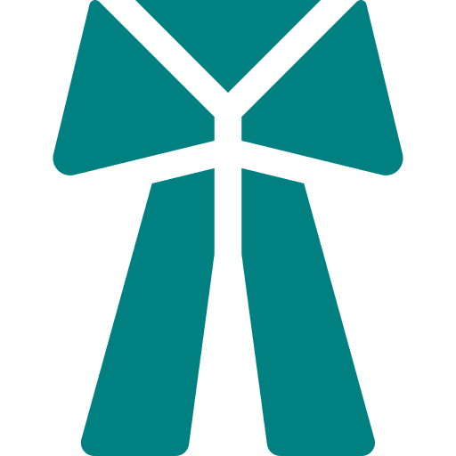 Teal geometric shape resembling a necktie, with a triangular knot at the top and two long tails below.